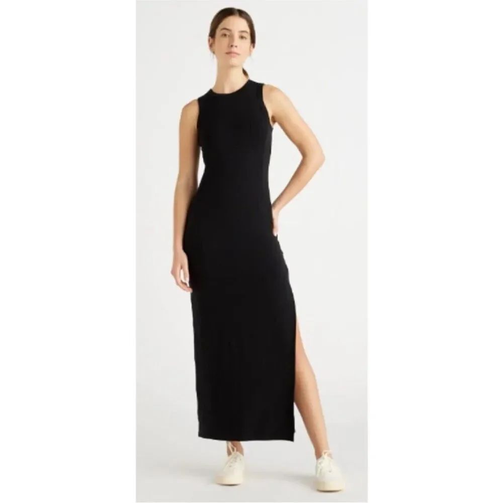 Quince Black Sleeveless Maxi Bodycon Dress with Side Slit XSMALL
